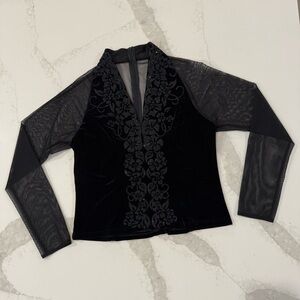 Vintage J.R. Nites By Caliendo Velvet Embellished Sexy Mesh Top Women’s 8 Black